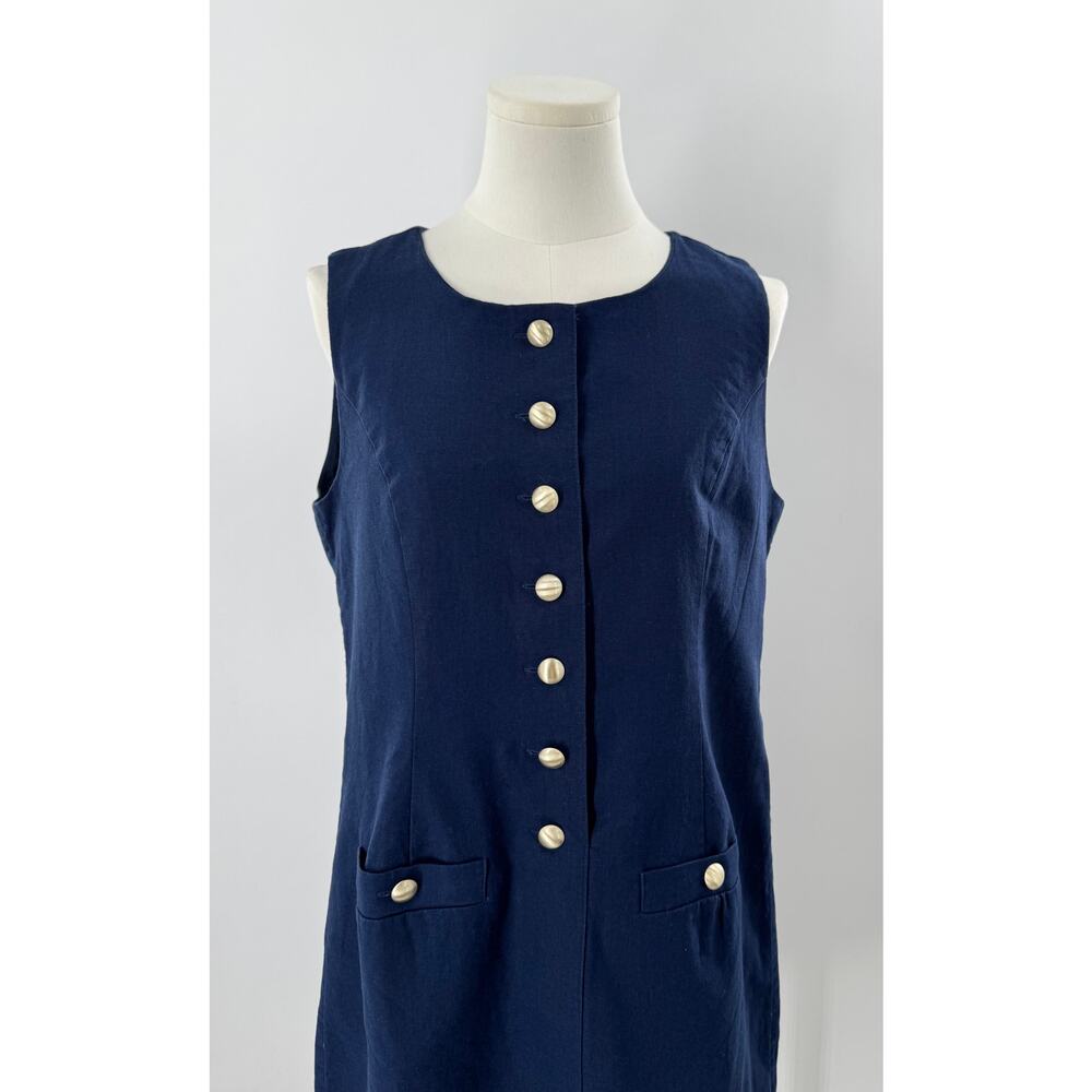 J Crew Navy Blue Linen Cotton Shift Dress Sleeveless Knee Length Sheath 8 NWT